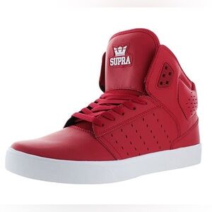 Vintage Supra Atom High Top Skate Sneakers Shoe Cardinal Red Leather White Logo